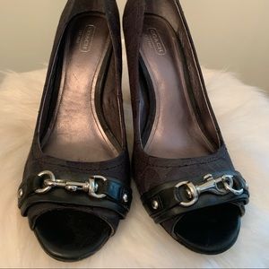 Black Coach signature peep toe pumps 9.5